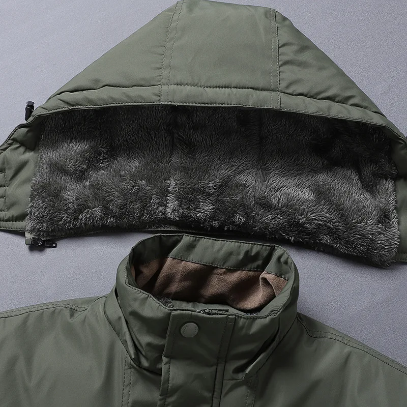 Chaqueta de invierno con forro polar para hombre, Parka con capucha para exteriores, cortavientos militar con múltiples bolsillos, ropa de abrigo gruesa y cálida, talla grande 5XL