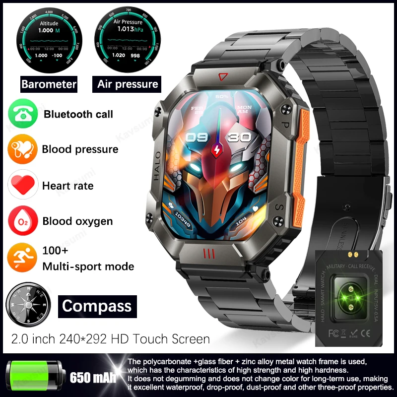 

Military Smart Watch Men Camouflage Ultra Army Outdoor Compass IP67 Waterproof Heart Rate Blood Oxygen Smartwatches For Android