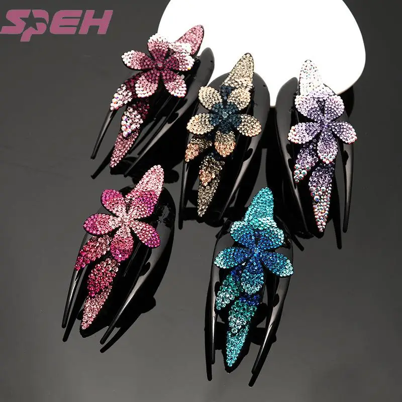 Three tooth clip Rhinestone curling hair elegant hairpin back head duck beak clip hairpin female headdress grab clip large clip