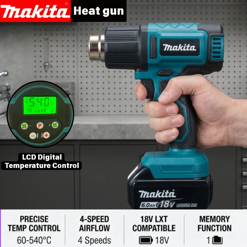 Makita 18V Brushless Cordless Heat Gun 60-540℃ 4-Speed Airflow LCD Digital Display For Makita 18V Battery Tool Only