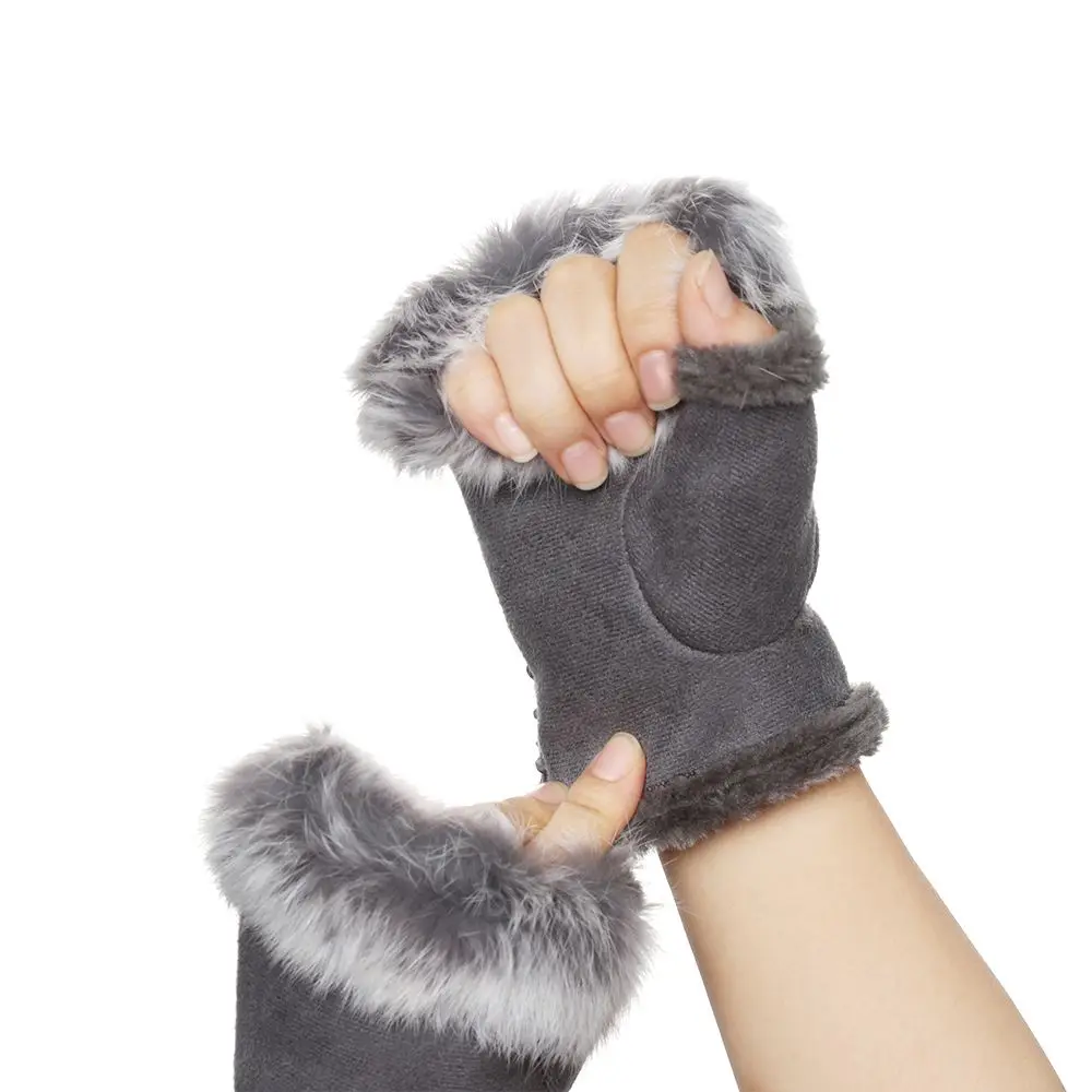 Fashion Faux Rabbit Hair Gloves Keep Finger Warm Women Girls Winter Thicken Warm Mittens Fingerless Soft Stretch Gloves