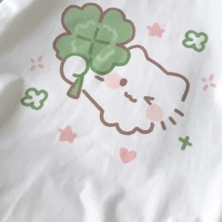 Funny Cartoon Print Y2k Aesthetic Tees Japanese Grunge Loose Contrast Color Patchwork T-shirts 2026 Summer Casual Vintage Tops