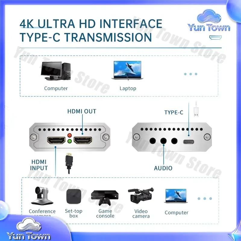 UHD 4K Video Capture Box for USB3.0 USB2.0 for Game Streaming Live Stream Broadcast Video Grabber for PC Laptop Desktop