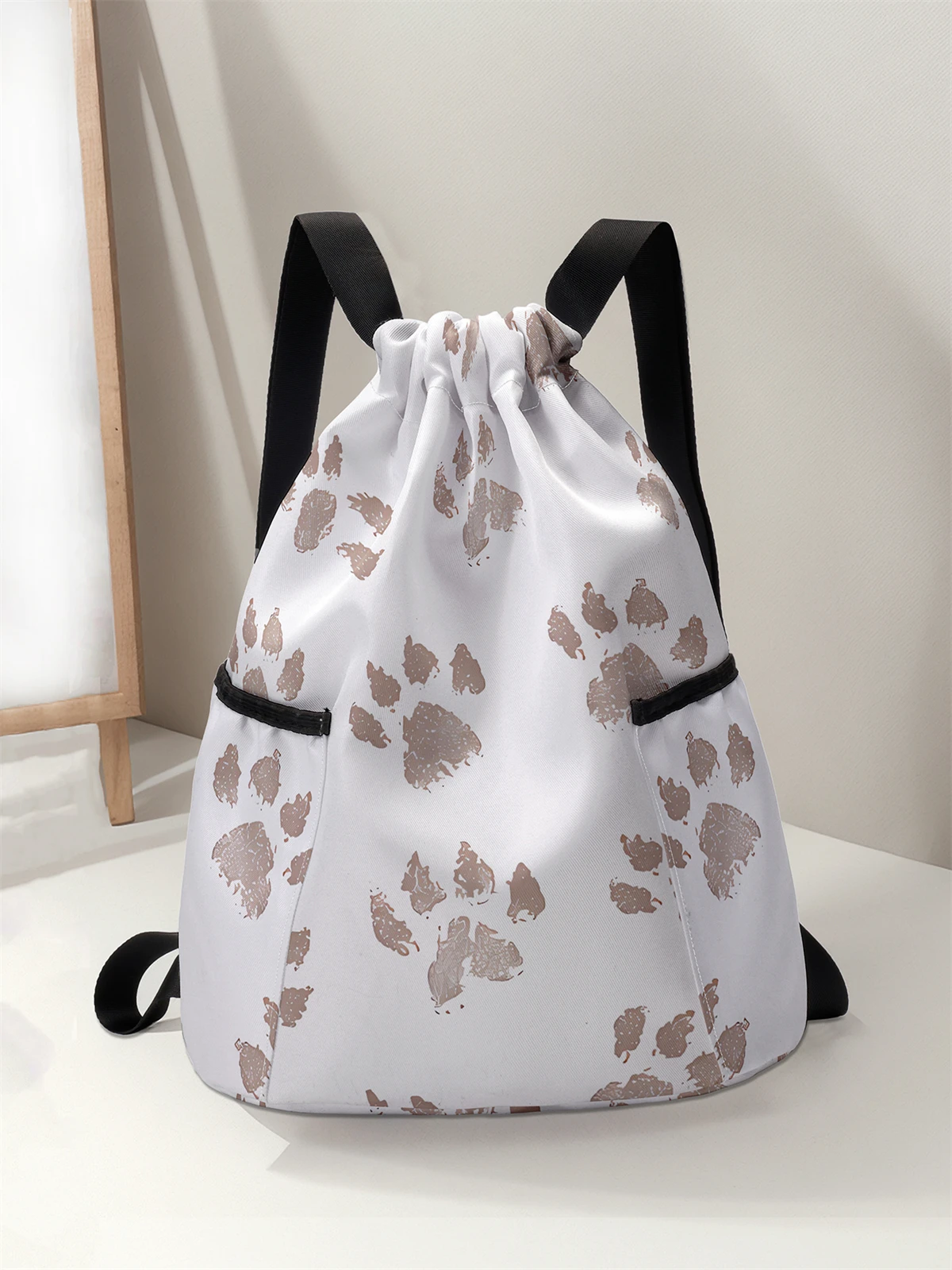 

Claw print pattern drawstring backpack - large capacity durable fitness bag, adjustable shoulder straps, sports beach backpack