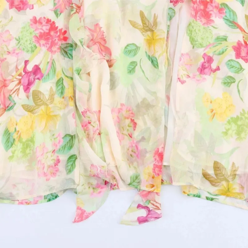 Abito lungo con stampa floreale Donna 2025 Nuova estate elegante scollo a V senza maniche scava fuori abiti longuette Chic Boho Vacanze Abito da spiaggia