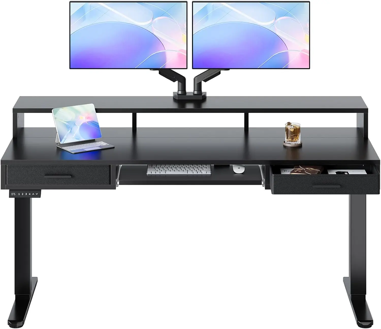 Electric Standing Desk 63x26 With Two Drawers Large Keyboard Tray C Clamp Compatible Adjustable Computer Desk Height Presets Bla