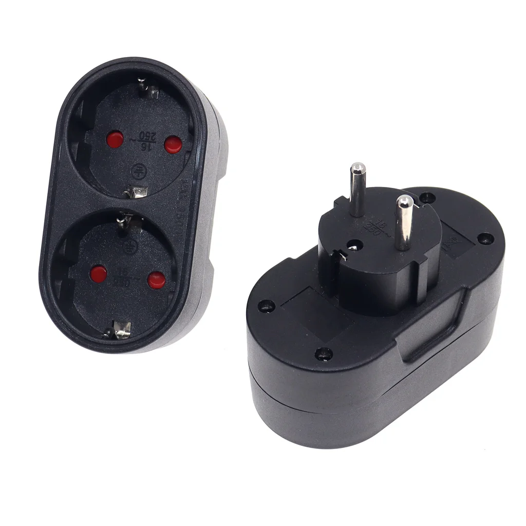 16A 2 Socket Multiple Plug Power Strip Socket Distribution Adapter German Standard Power Supply Plug Adapter