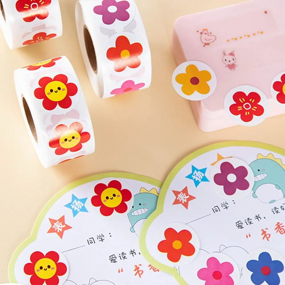 500pcs/roll Teacher Praise Little Red Flower Sticker Envelope Decoration Sticker Cute Face Stickers Handmade Crafts