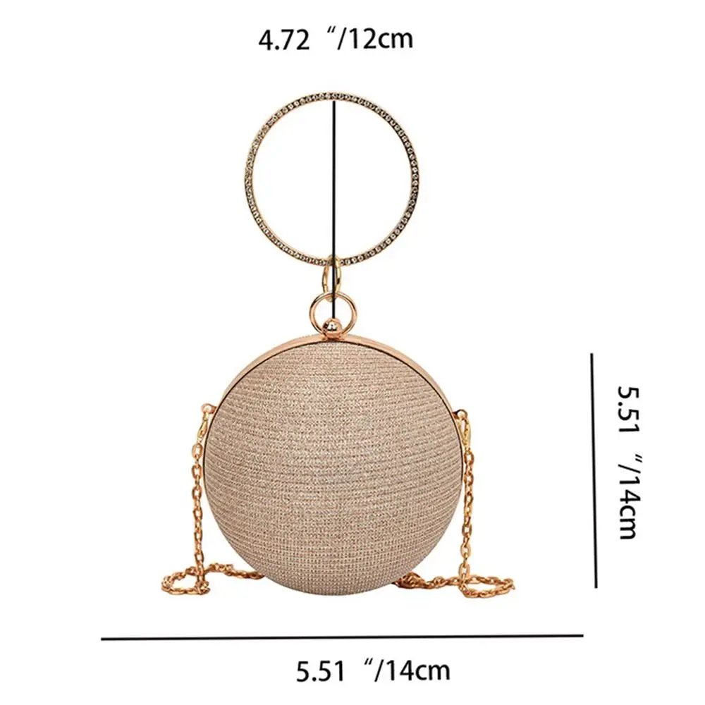 Bolso de mano de bola redonda con diamantes de imitación para mujer, bolso de noche, bolso de hombro con cadena para lápiz labial, anillo Circular,