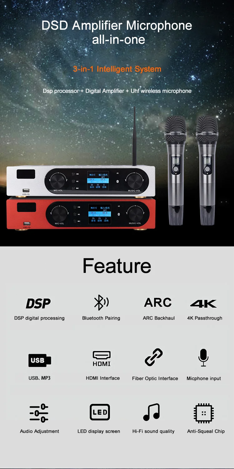 TLF Xtuga A301 Профессиональный усилитель мощности Эффектор Беспроводной микрофон 3 в 1 для выступления на сцене караоке
