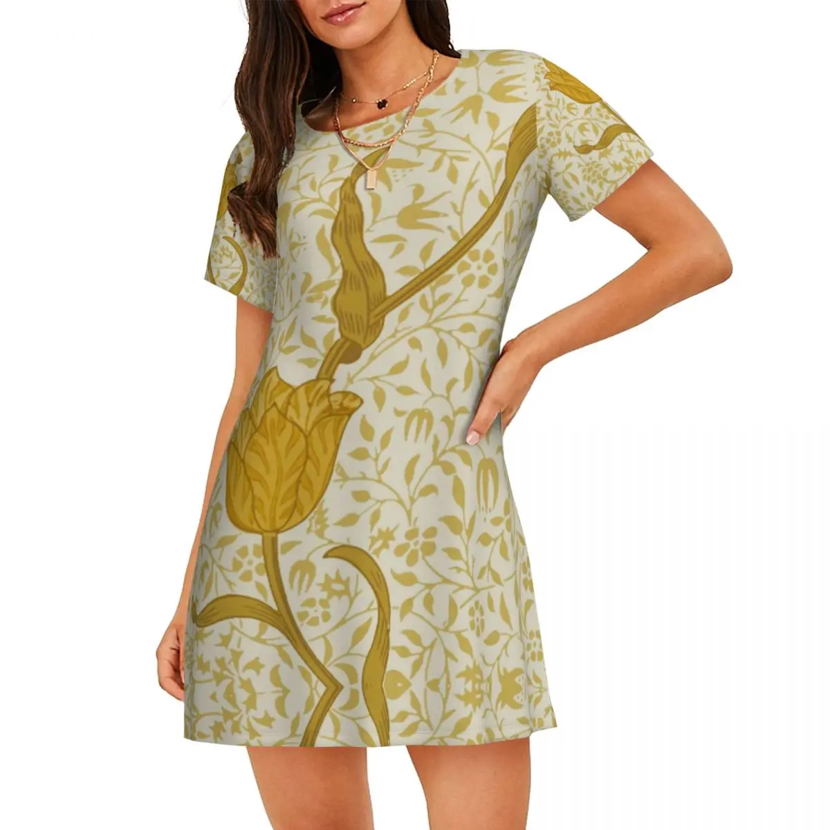 

Custom William Morris Garden Tulip Victorian Floral Patterns Nightgown Sleepwear Short Sleeves Nightgowns Women's Pajamas