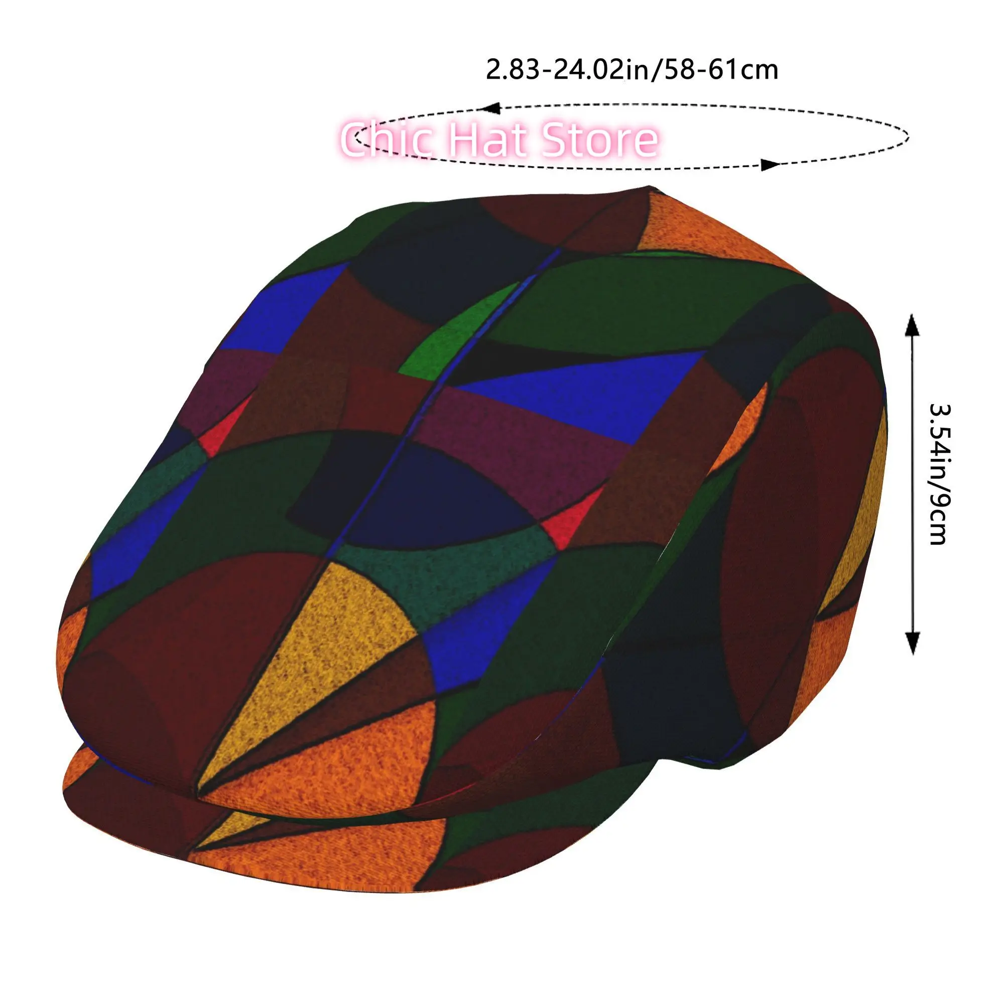 1pc Color Wheel Abstract All-Over Print Flat-Top Hat for Men And Women, Newsboy Cap, Beret, Irish Hat, Driver Cap, Retro Hat, Pa