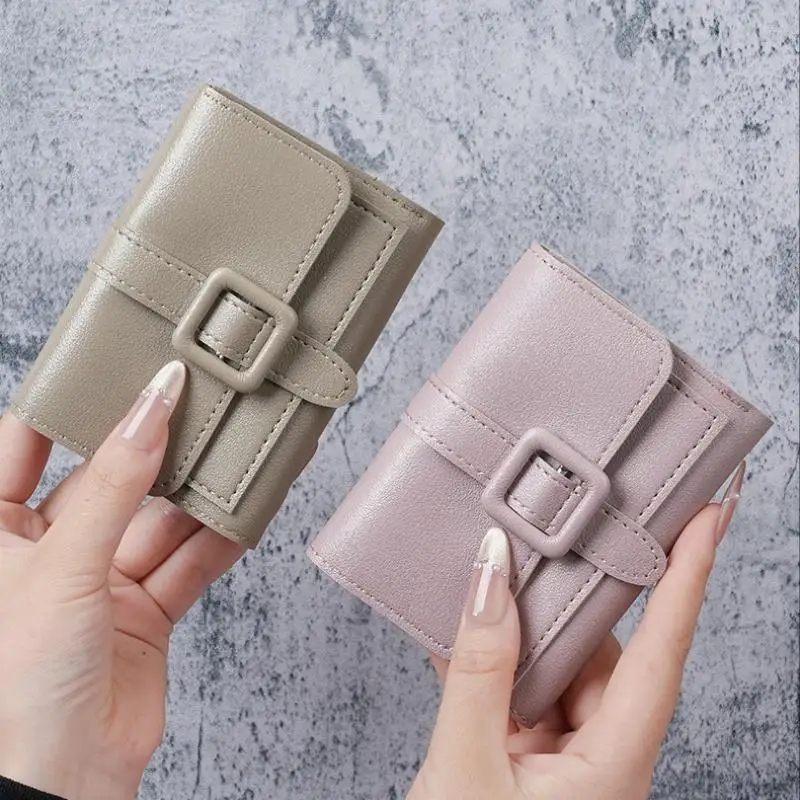 미니 PU 가죽 짧은 스타일 동전 지갑 학생을위한 패션 미니멀리스트 여성용 지갑 여성 신용 카드 홀더 지갑