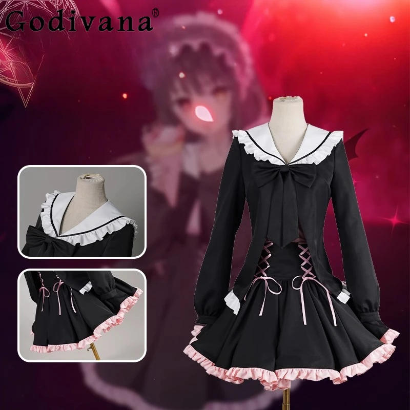 

Sweet Cool Lolita Gothic Skirt Set Women Two Piece Y2k Cosplay Suits Female Fashion Girl Halloween Black Skirt Outfits