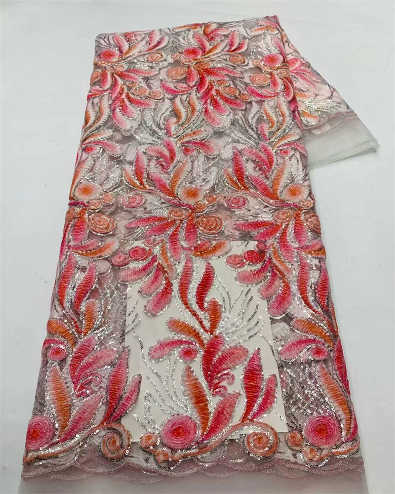 고품질 아프리카 프랑스 메쉬 레이스 원단, 나이지리아 웨딩 드레스용 스팽글 장식