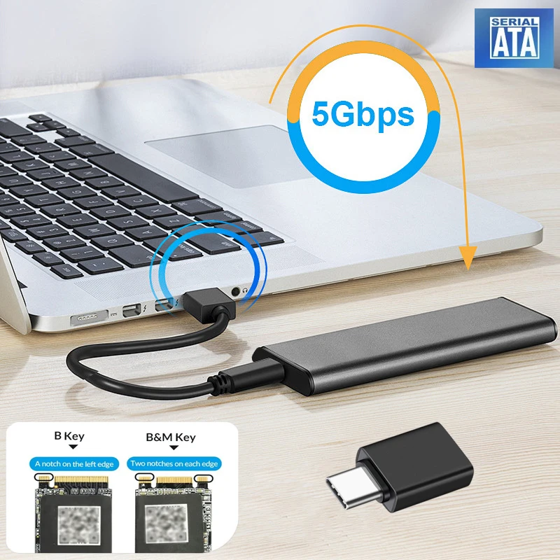 M.2 SATA SSD Enclosure Adapter USB 3.1 Gen1 5Gbps Tool Free Enclosure for B-Key B+M Key SATA NGFF SSD Size 2230/2242/2260/2280