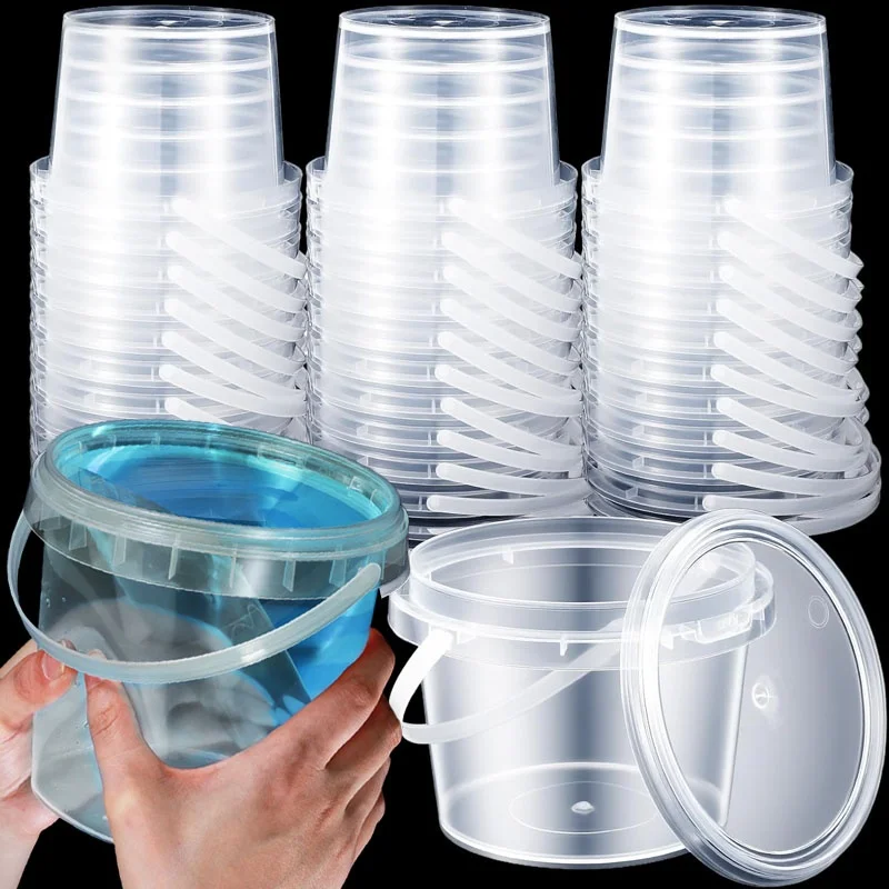 Transparent Plastic Bucket with Handle Reusable Juice Fruit Tea Snack Storage Container Home Organization