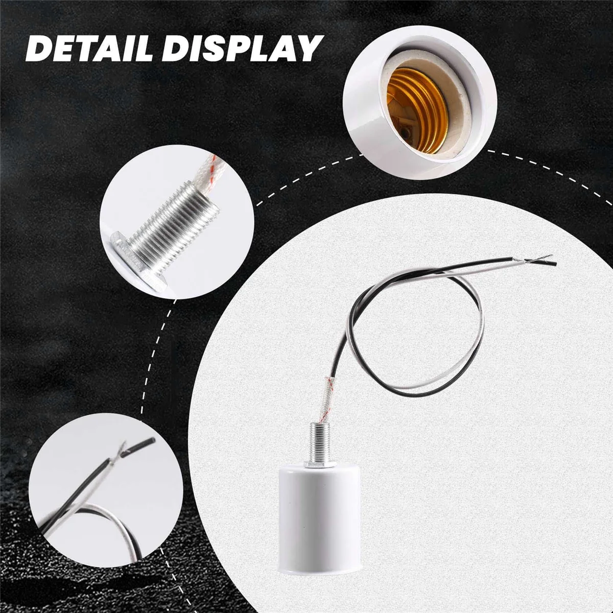 E27 Keramik Schraubsockel Runde LED Glühbirne Lampenfassung Halter Adapter Metall Lampenfassung mit Draht weiß