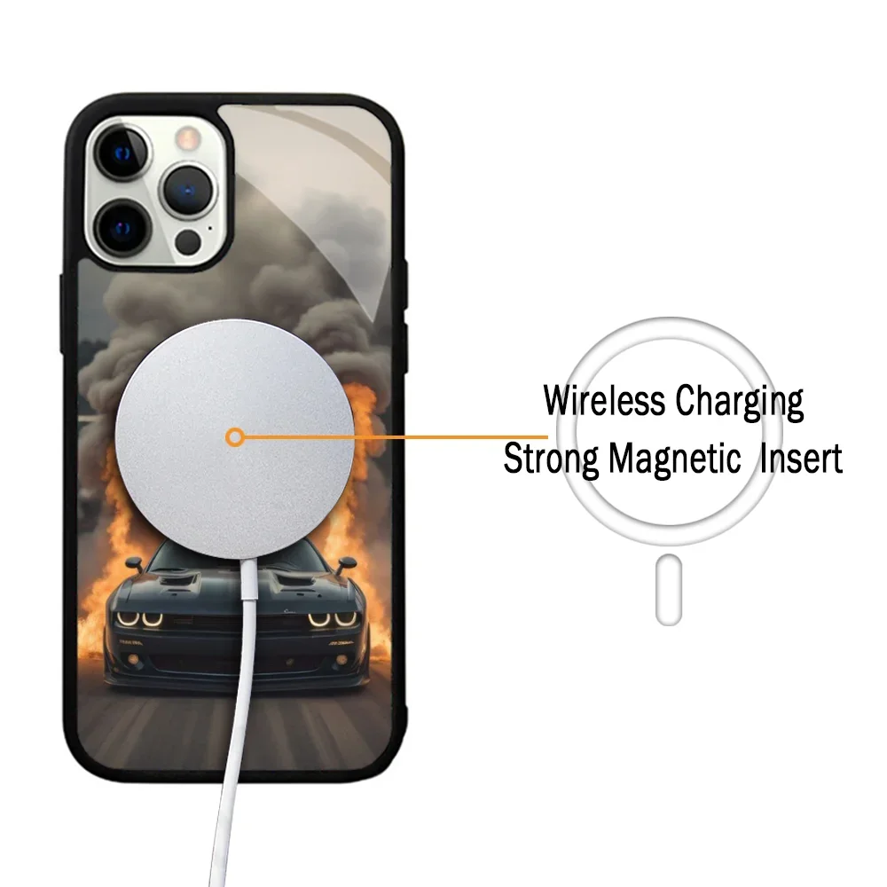 Dodge Challenger S-SRT Burnout Phone Case For IPhone 11 12 13 14 15 Plus Pro Max Mirror Acrylic Cover For Magsafe