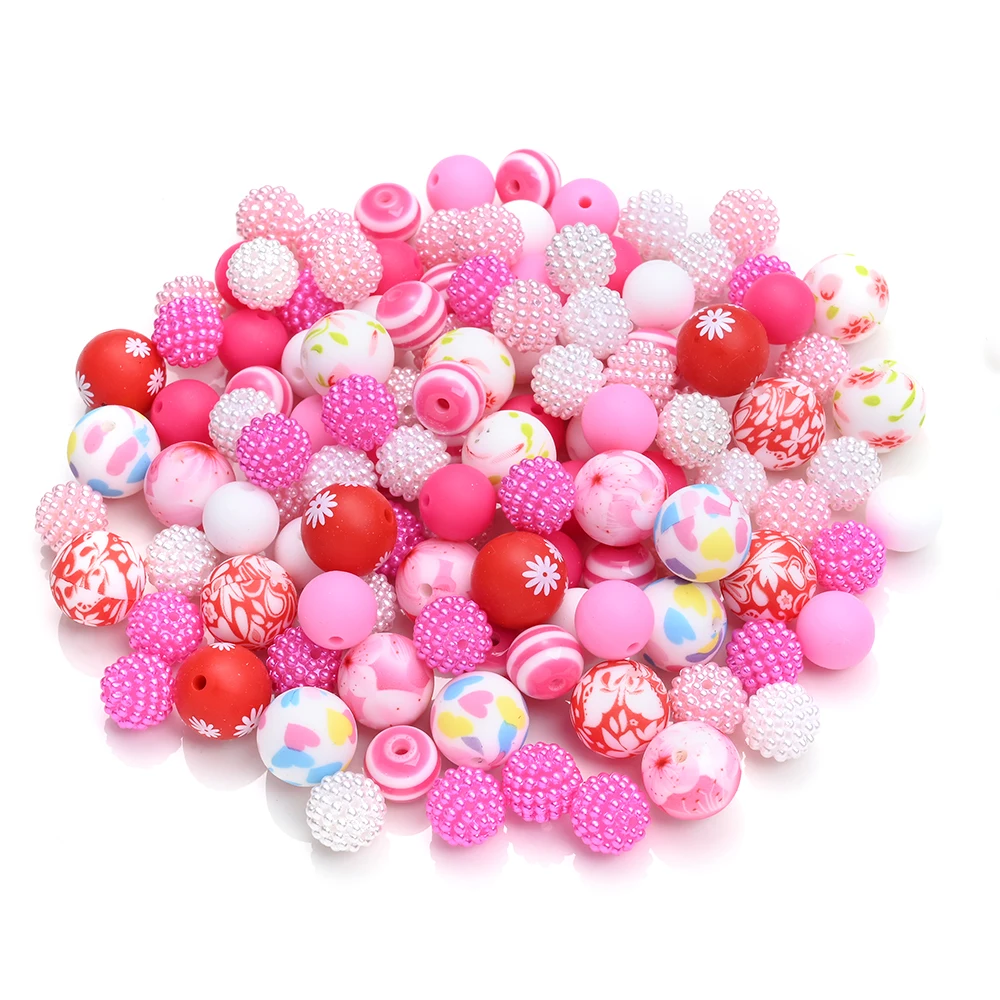 80Pcs Pink Seires Acrylic & Silicone Beads Floral/Heart/Stripe/Textured Mixed Beads for DIY Jewelry Beaded Pen Keychain Crafts view 4