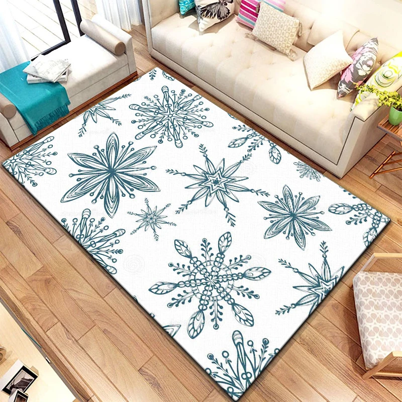 Art Christmas snowflake print pattern home living room bedroom sofa decoration anti slip floor mat