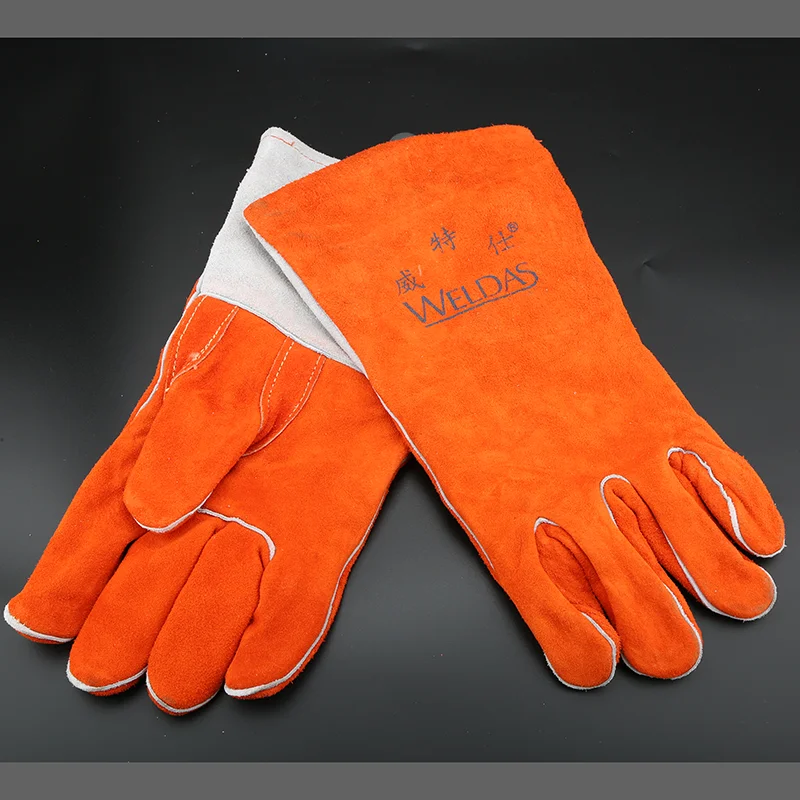 Guanto per saldatura WELDAS allunga guanti ignifughi in pelle di mucca resistenti al calore guanti per saldatura guanti protettivi per saldatori