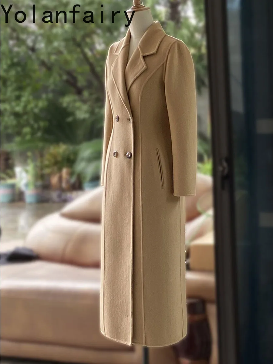 YOLANFAIRY Luxury Double-faced Cashmere Coat Women Elegant High Quality Wool Coats for Woman Winter Long Woolen Jacket jaquetas