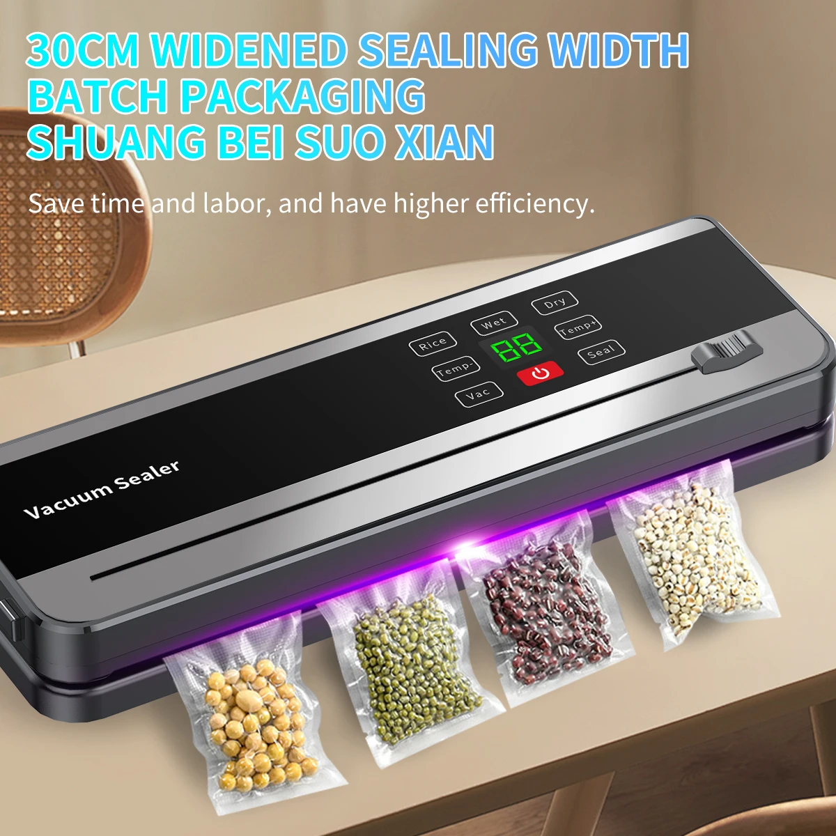 Electric Vacuum Sealer with Built-in Cutter Touch Button Kitchen Food Storage Seal for Dry/Wet Food Automatic Package Sealer view 4