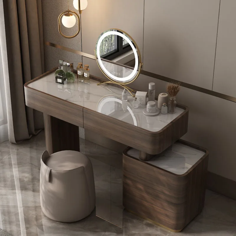 Brown Luxury Dressing Table Bedroom Storage Wood Lights Dressing Table Makeup Mirror Penteadeiras De Maquiagem Bedroom Furniture