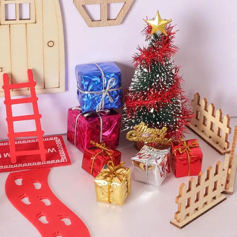 

Dollhouses Christmas Collection 1/12 Scale Wooden Door Golden Star Tree Candy Red Welcome Mat Festive Scene Decors A2UB