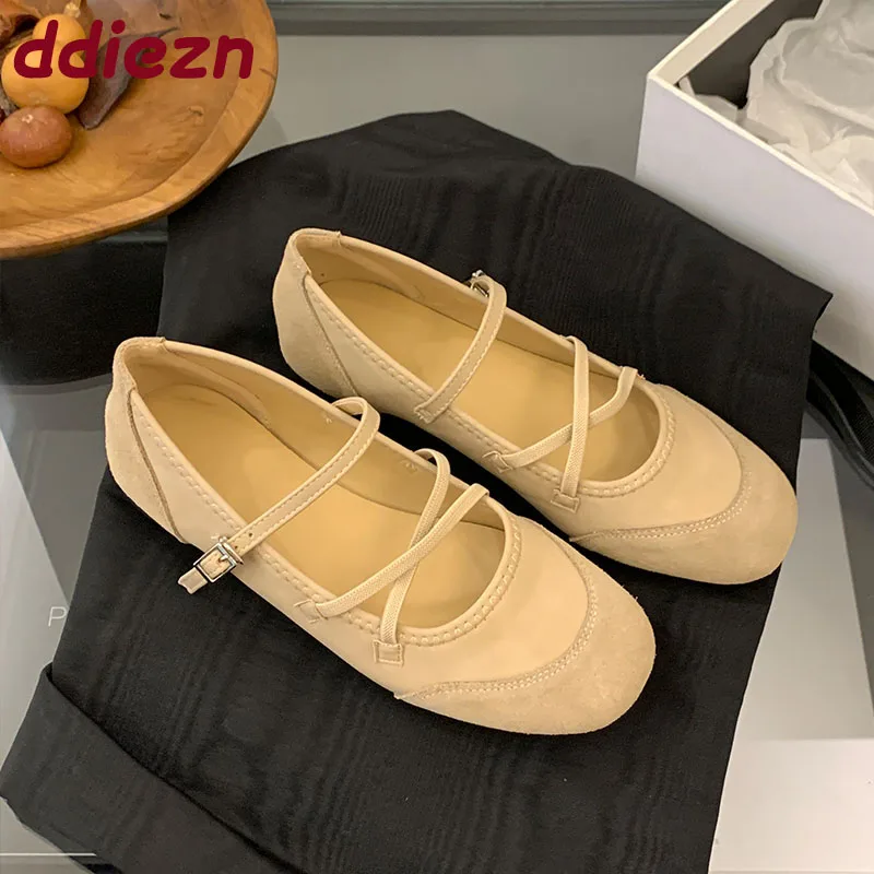 

2025 New Footwear Buckle Strap Women Mary Janes Flats Shoes Fashion Shallow Luxury Female Round Toe Ladies Flats With Shoes