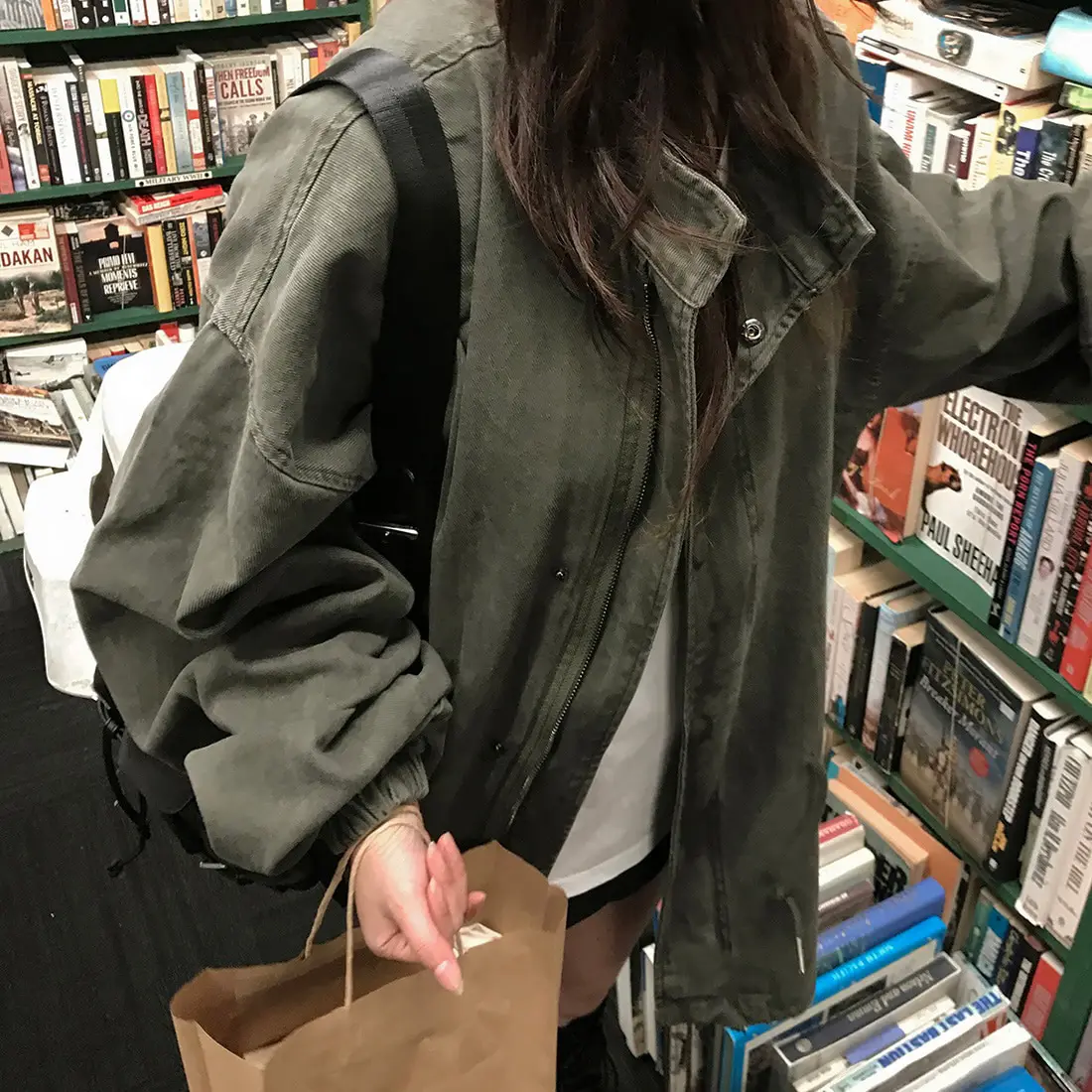 Loose Casual Style Korean Version Stand Collar Women's Coat Autumn Fashion Small Size Lazy Style Big Coat Zipper Closure