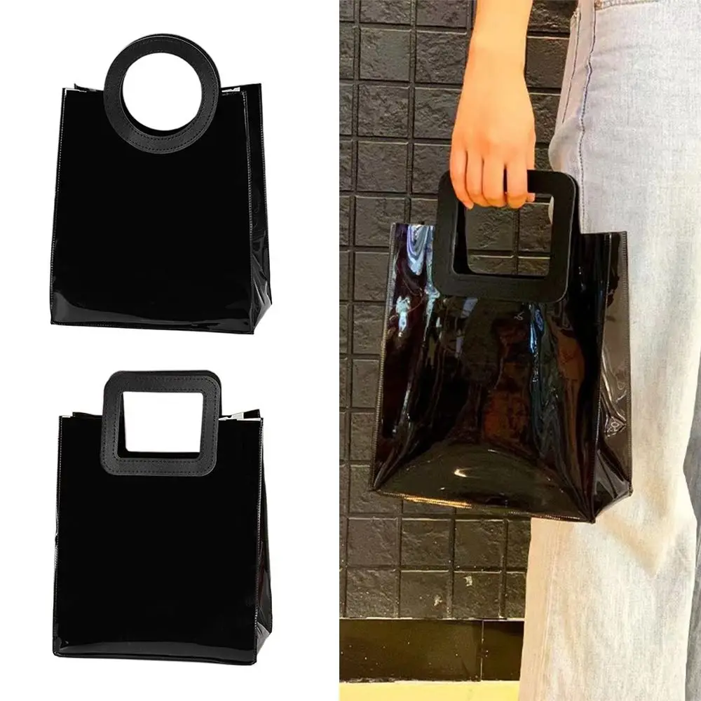 Fashion Black Gift Bag PVC Waterproof Shopping Bags Square/Round Handle Transparent Handhold Packaging Tote