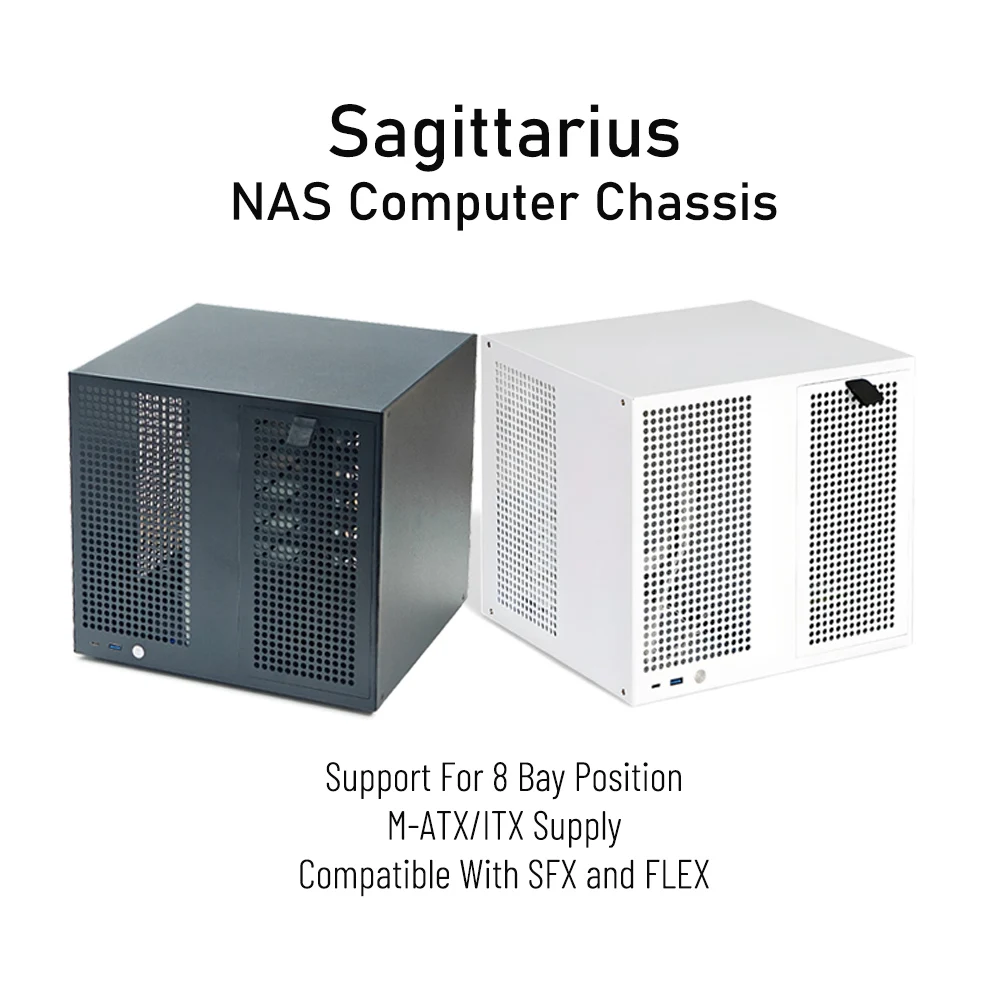 Hot Sagittarius 8-Bay NAS Chassis With Backplane Case ATX Power Supply MATX Motherboard Full Height PCIE UNRAID Black White