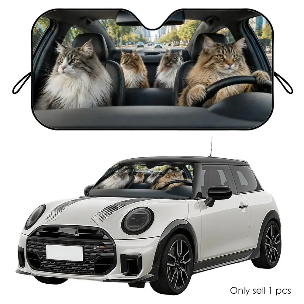 Parasol para Coche de Aluminio Reutilizable con Diseño de Gato Maine Coon para Viajes por Carretera, Cubierta Aislante de Calor y Protección UV para Parabrisas