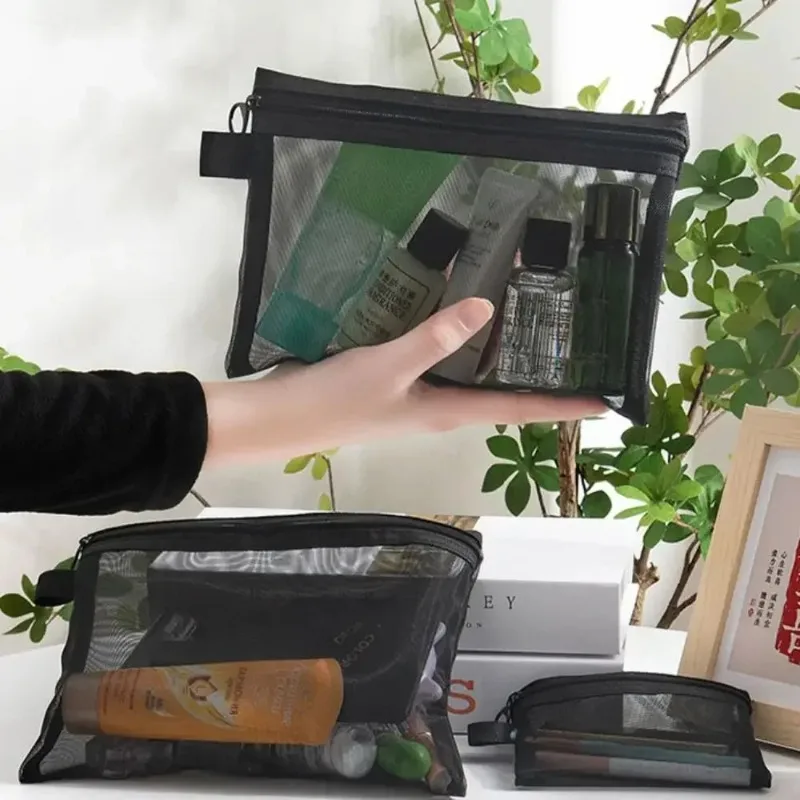 Nieuwe Grote Capaciteit Mesh Cosmetische Tas Draagbare Rits Zakken Etuis Opslag Toilettas Transparant Etui Make-up Tassen Dames