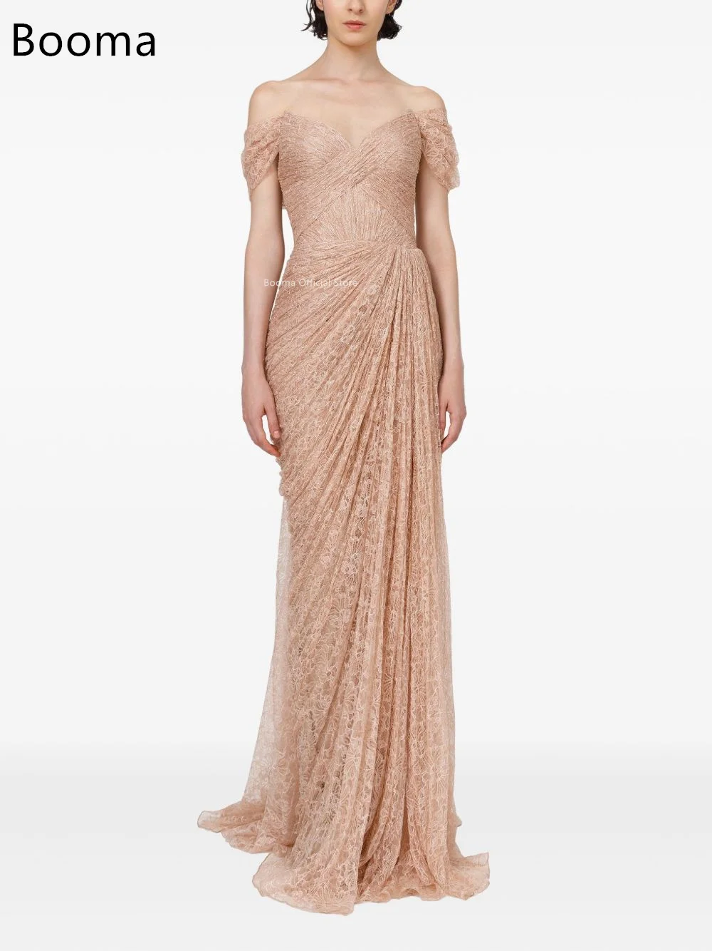 Booma a-line قبالة الكتف مطوي الدانتيل أنيقة المرأة حفلة موسيقية فساتين رسمية للنساء فستان سهرة فساتين بسيطة مخصصة 2025 #3