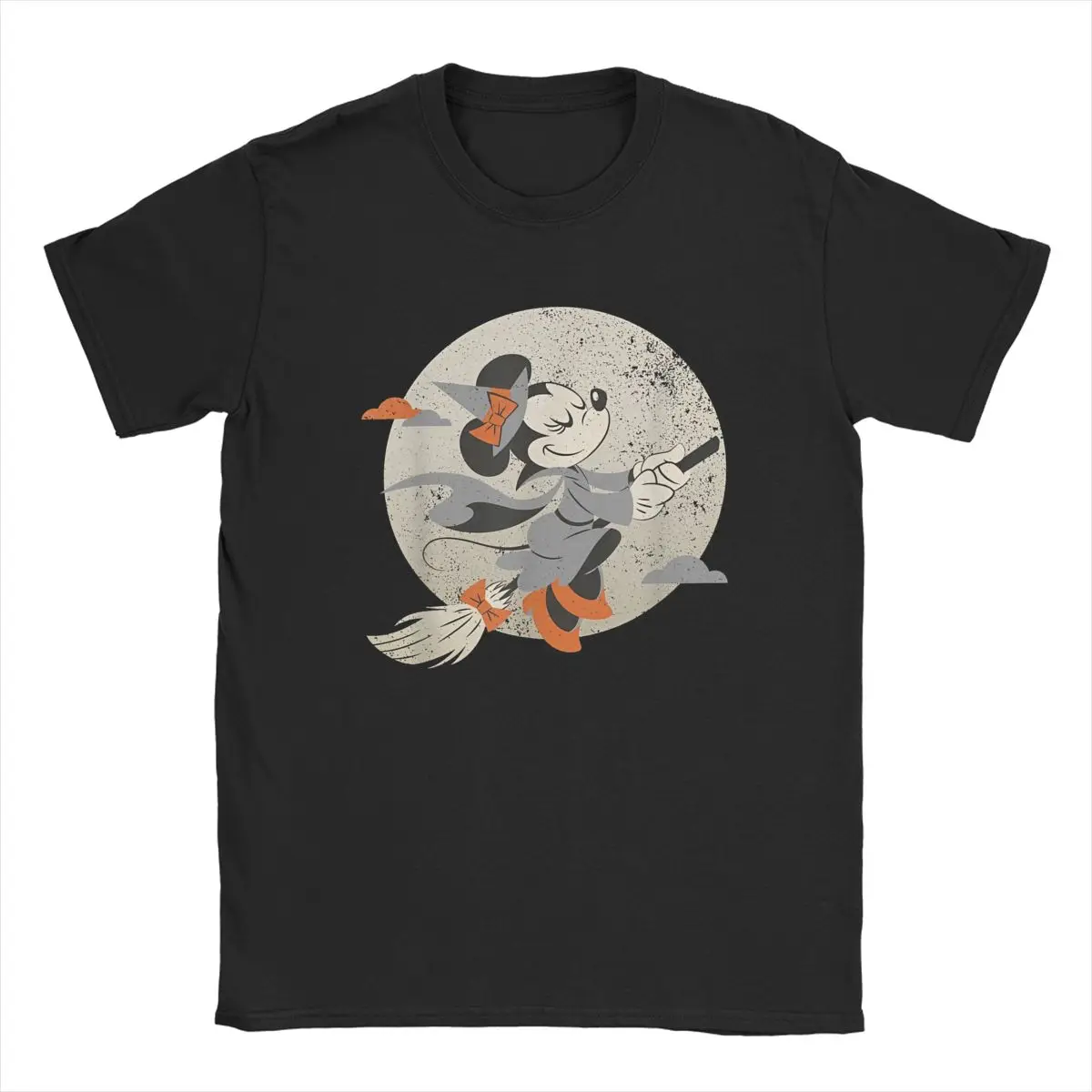 

Men T-Shirt Minnie Mouse Flying Witch Halloween Crazy Cotton Tee Short Sleeve Funny Cartoon T Shirt Round Neck merchandise Print