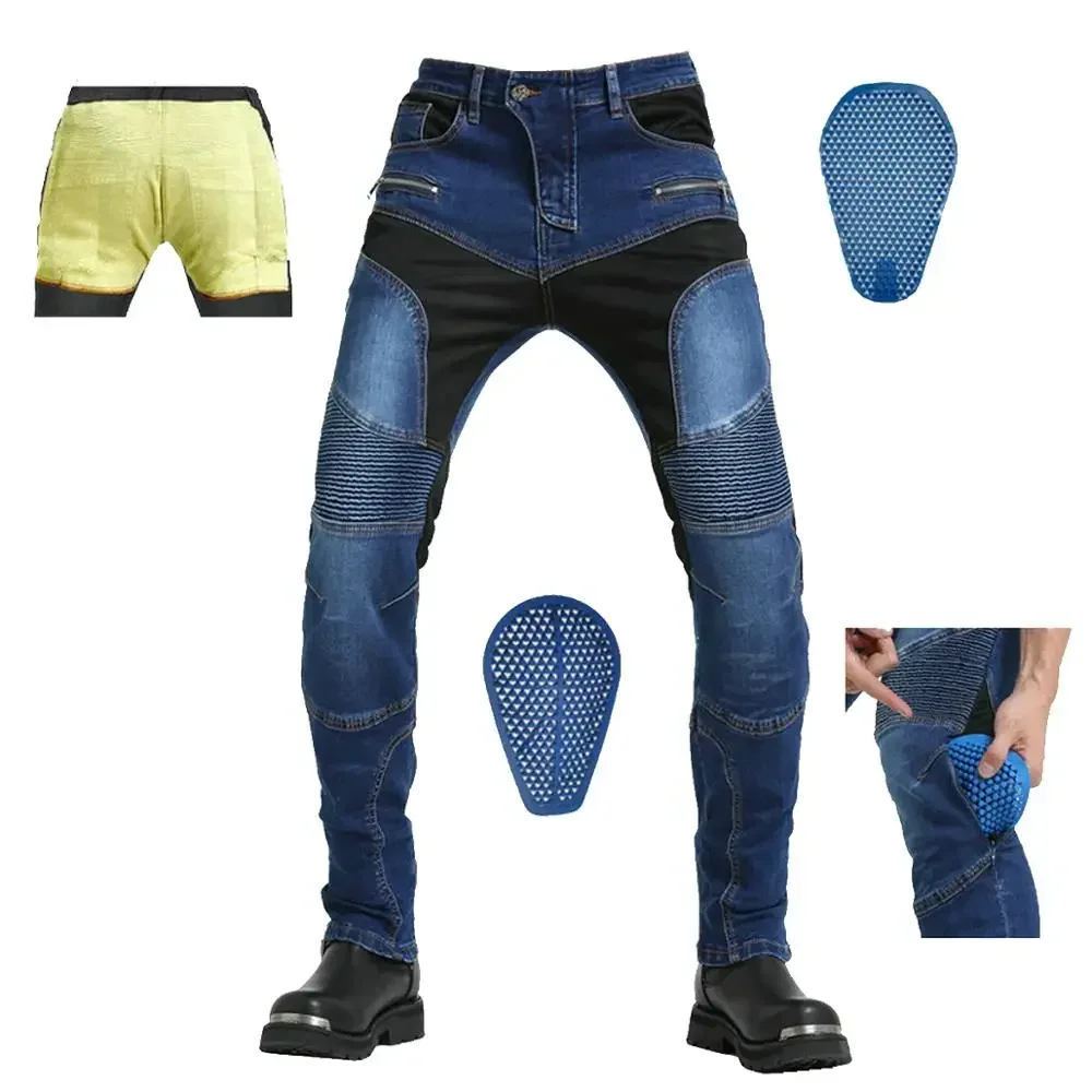 Men Women Motorcycle Riding Pants Reinforce with Aramid Protection Summer Biker Jeans honeycomb Silica Gel Pads