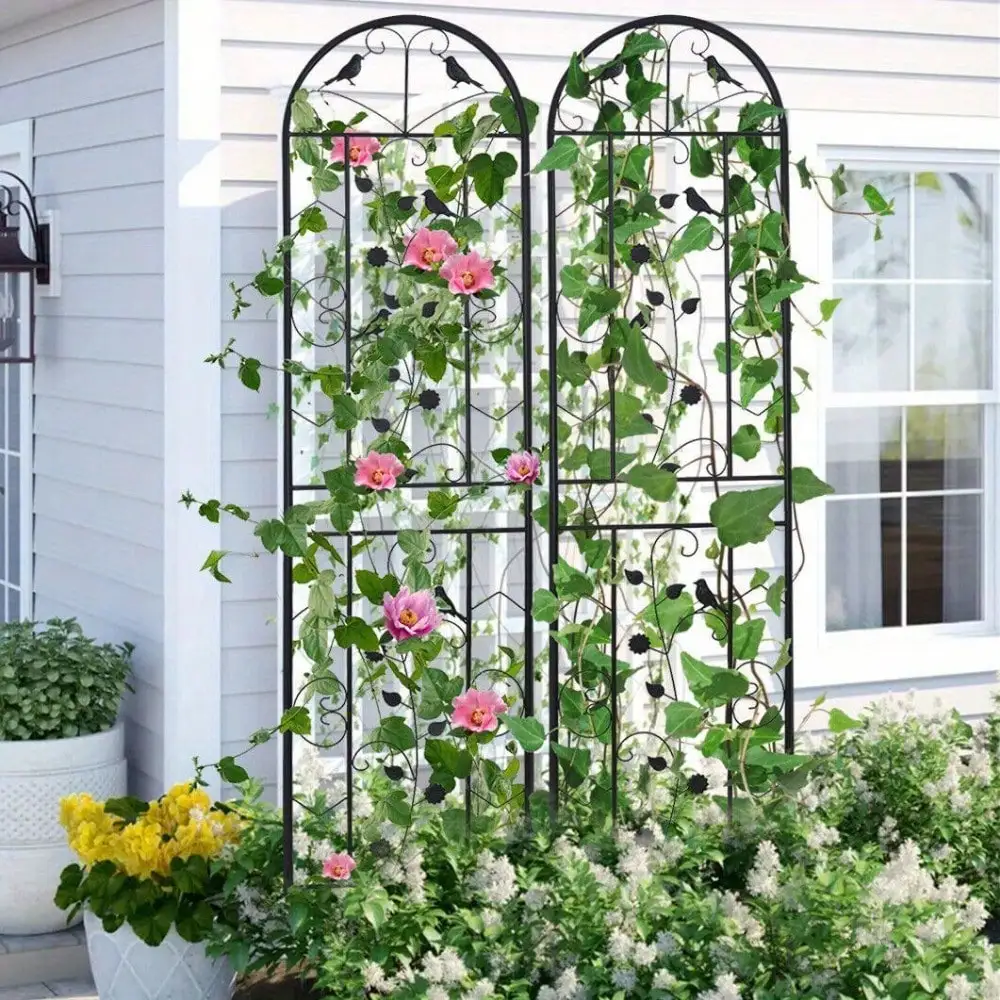 2Pcs X-Tall Strong Garden Metal Vine Trellises Outdoor Climbing Plants Support