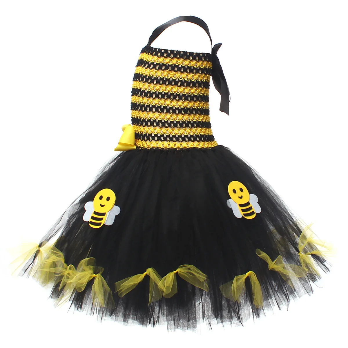 odgrywanie ról Sukienka pszczół w paski zwierząt, kostium na występy owadów, puszysta spódnica na Halloween, grupa zdjęć dla dziewcząt, sukienka karnawałowa
