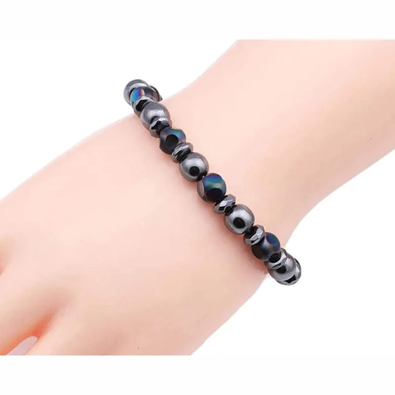 

Handmade Natural Stone Beads Jewelry Triple Protection Bracelet Tiger Eye Black Obsidian Hematite Elastic Men Bracelets Women