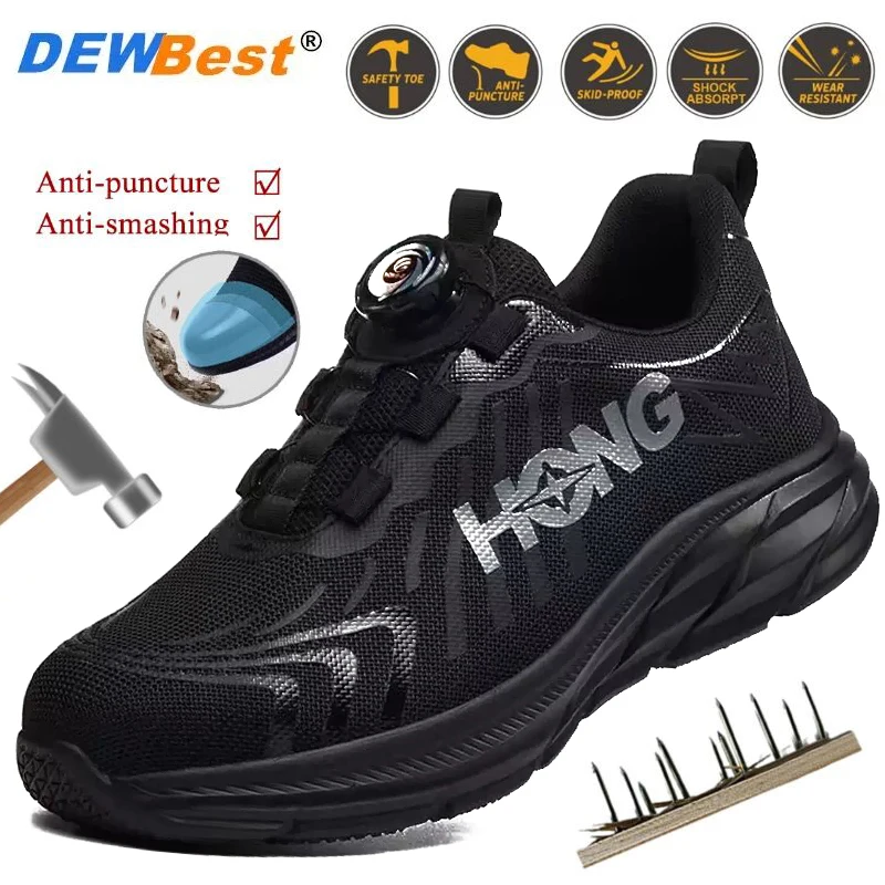 New shoes non-slip wear-resistant anti-smash anti-puncture work shoes rotating button safety shoes long standing not tired