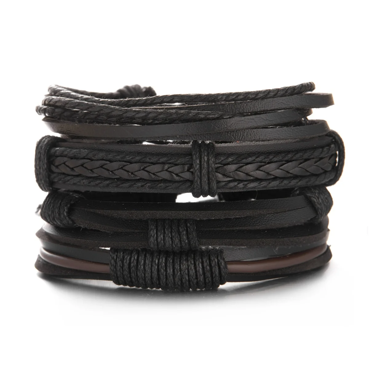 4Pcs/Set Vintage Multiple Layers Leather Bracelets For Women Men Handmade Braided Black Brown Leather Knot Bangle Party Jewelry