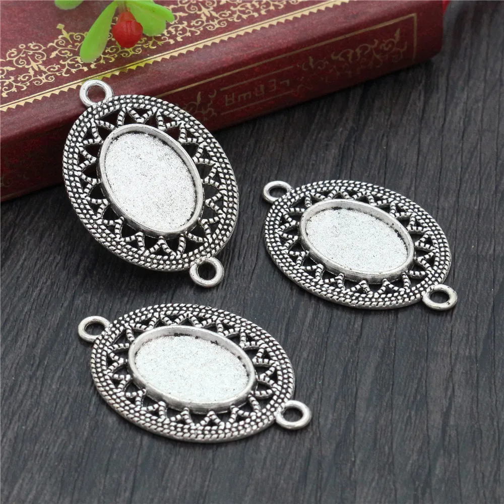 10 pçs 13x18mm tamanho interno antigo banhado a prata bronze simples estilo cameo cabochão base ajuste encantos pingente colar descobertas