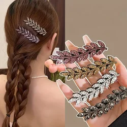 A set of 4 vintage elegant crystal wheat ear hair clips, alloy leaf shaped hair clips, suitable for women to use