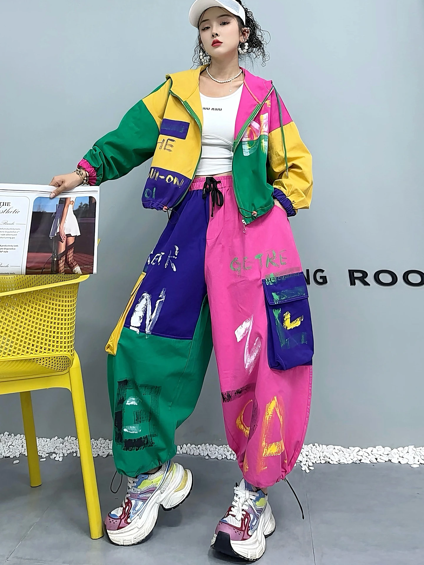

Fashionable Denim Set Women's Loose Long Sleeve Jacket And Wide Leg Lantern Pants Autumn Travel Casual Style Breathable Mix F...