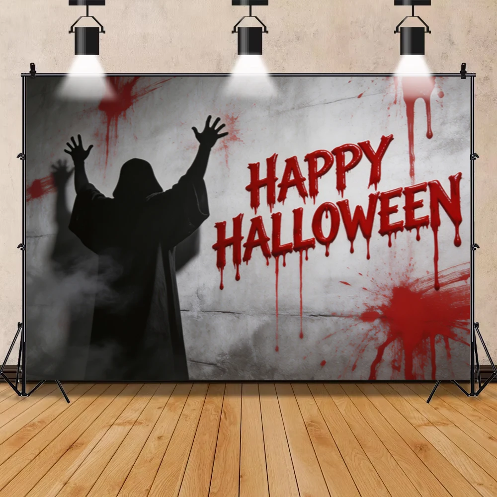 Hallowee Spooky Pumpkin Skeleton Bat Haunted House Moon Party Backdrop Background Vinyl Polyester HD Kids Boys Girls Photo Booth