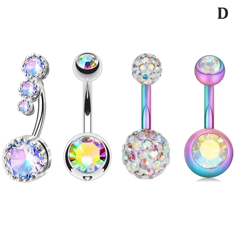 4PCS/Set Crystal Navel Ring Combination Belly Button Piercing Set Color For Simple Piercing Jewelry Women Gift Jewery Decoration