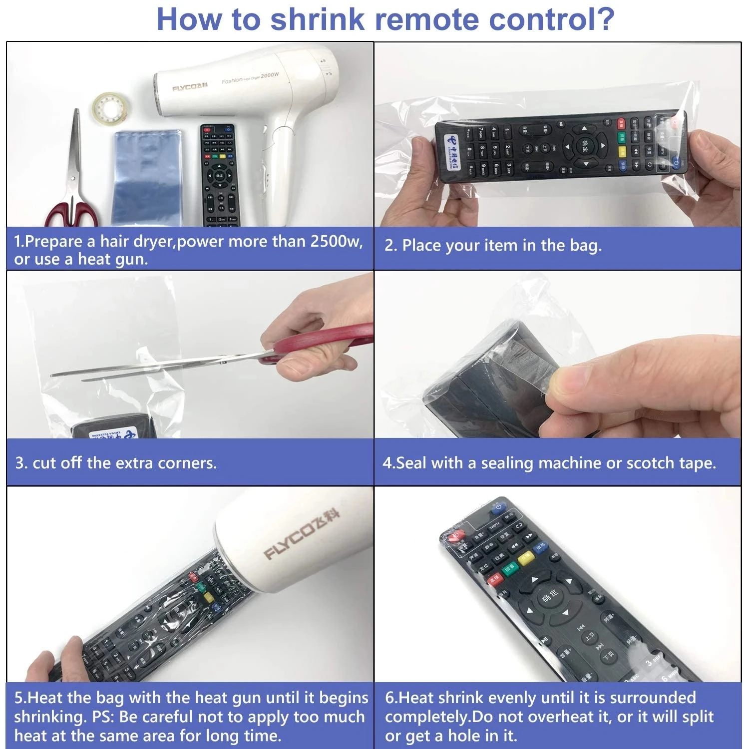 Transparent Shrink Film Bag Anti-dust Protective Case Cover For TV Air Conditioner Remote Control Shrink Plastic